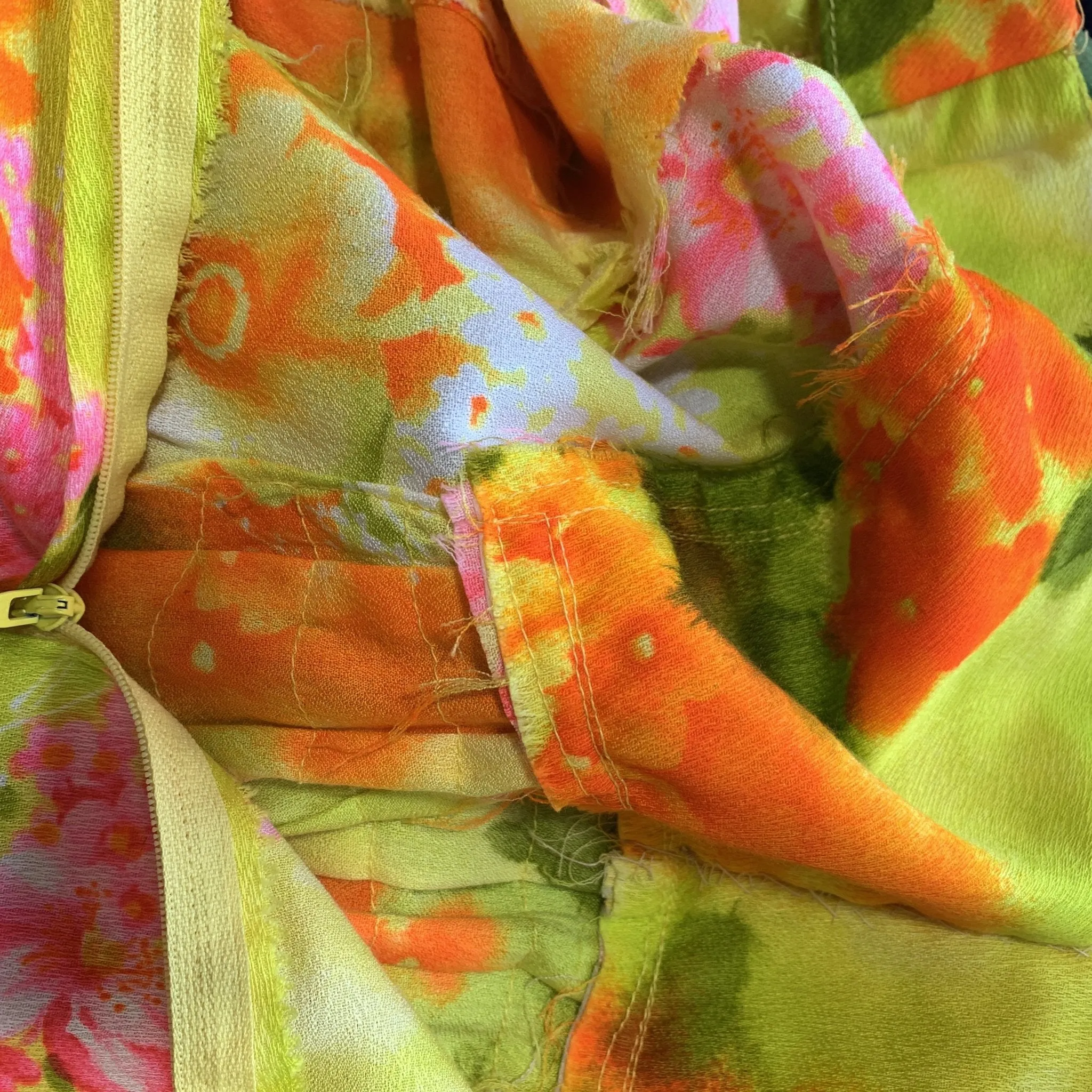 1970s Hawaiian Floral Maxi Dress in Bright Yellows Oranges Pinks and Greens. Perfect Festival Dress.