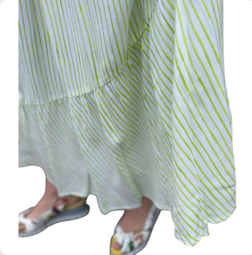 47575913 Lime Stripe Asymmetric Cut Long Dress