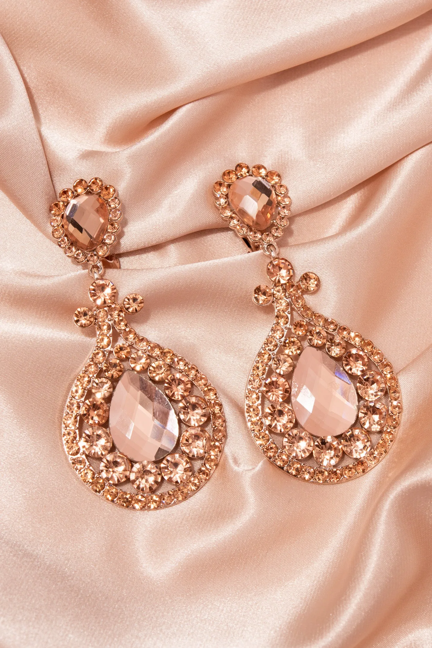 Addison Teardrop Rhinestone Clip-on Earrings