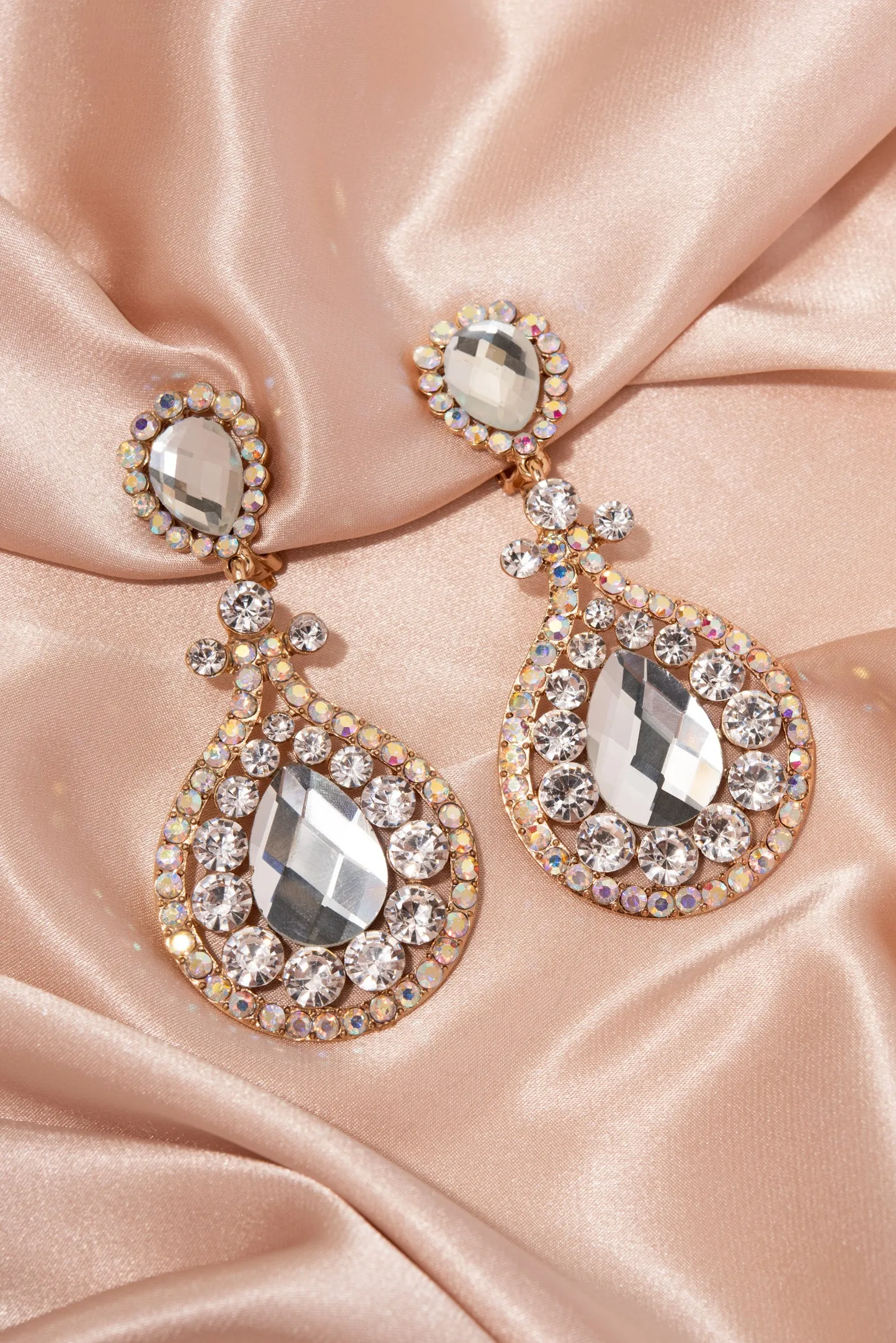 Addison Teardrop Rhinestone Clip-on Earrings