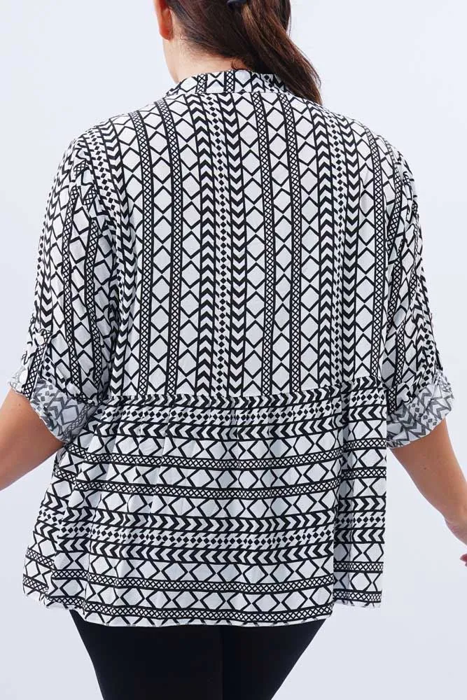 Aztec Print Collar Button Up Top