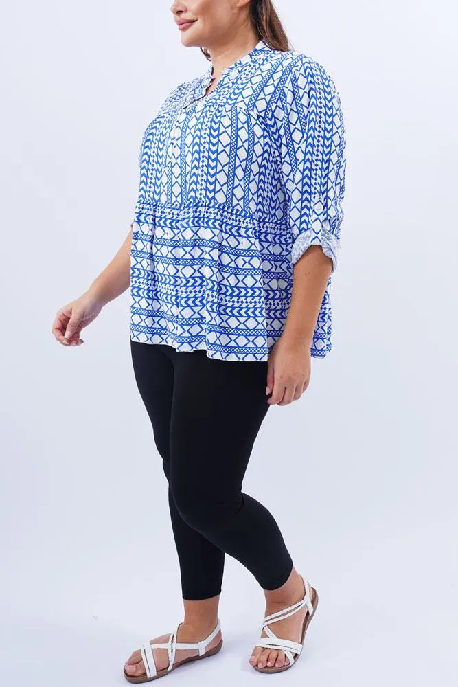 Aztec Print Collar Button Up Top