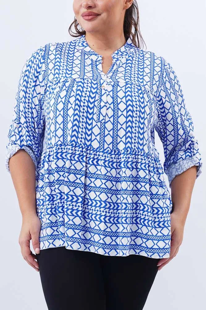 Aztec Print Collar Button Up Top