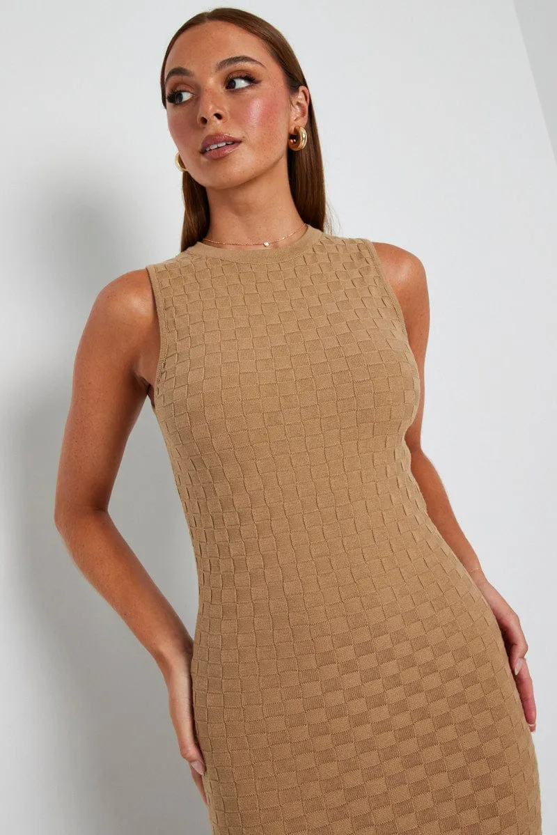 Beige Knit Dress Maxi Sleeveless