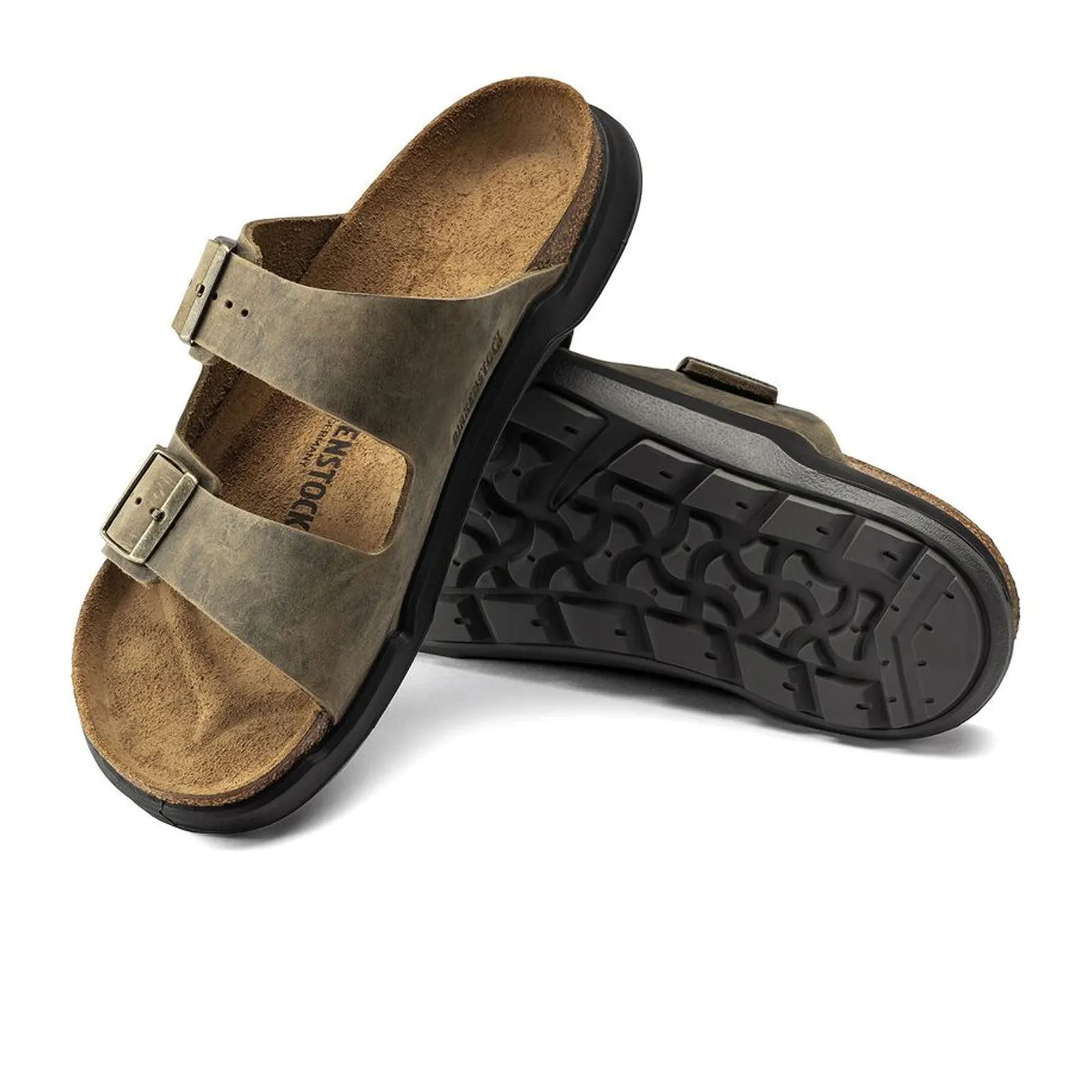 Birkenstock Arizona Crosstown Slide Sandal (Men) - Faded Khaki Oiled Leather