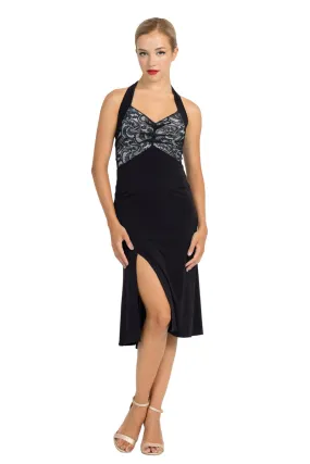 Black Halter-neck Tango Dress with Lace Bust