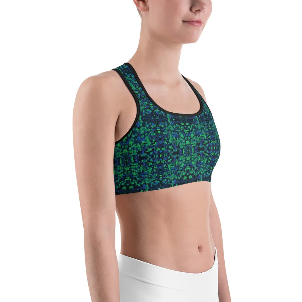 Blue Green Kaleidoscope Sports Bra for women, Workout Bra, Athletic Bras