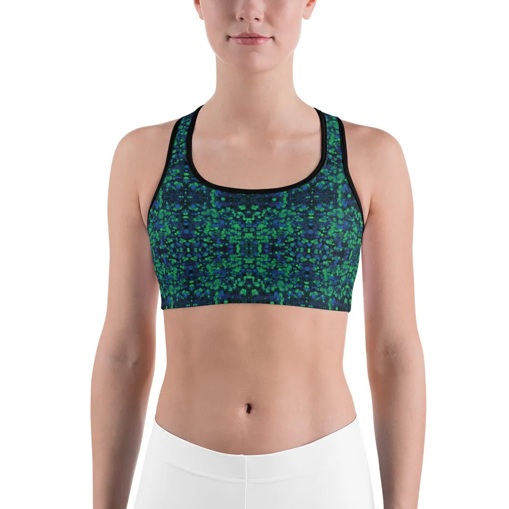 Blue Green Kaleidoscope Sports Bra for women, Workout Bra, Athletic Bras