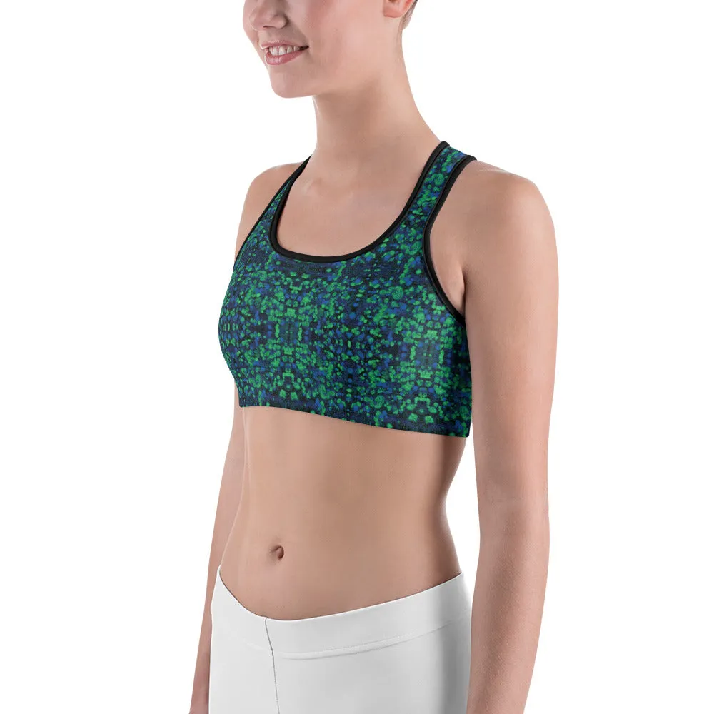 Blue Green Kaleidoscope Sports Bra for women, Workout Bra, Athletic Bras