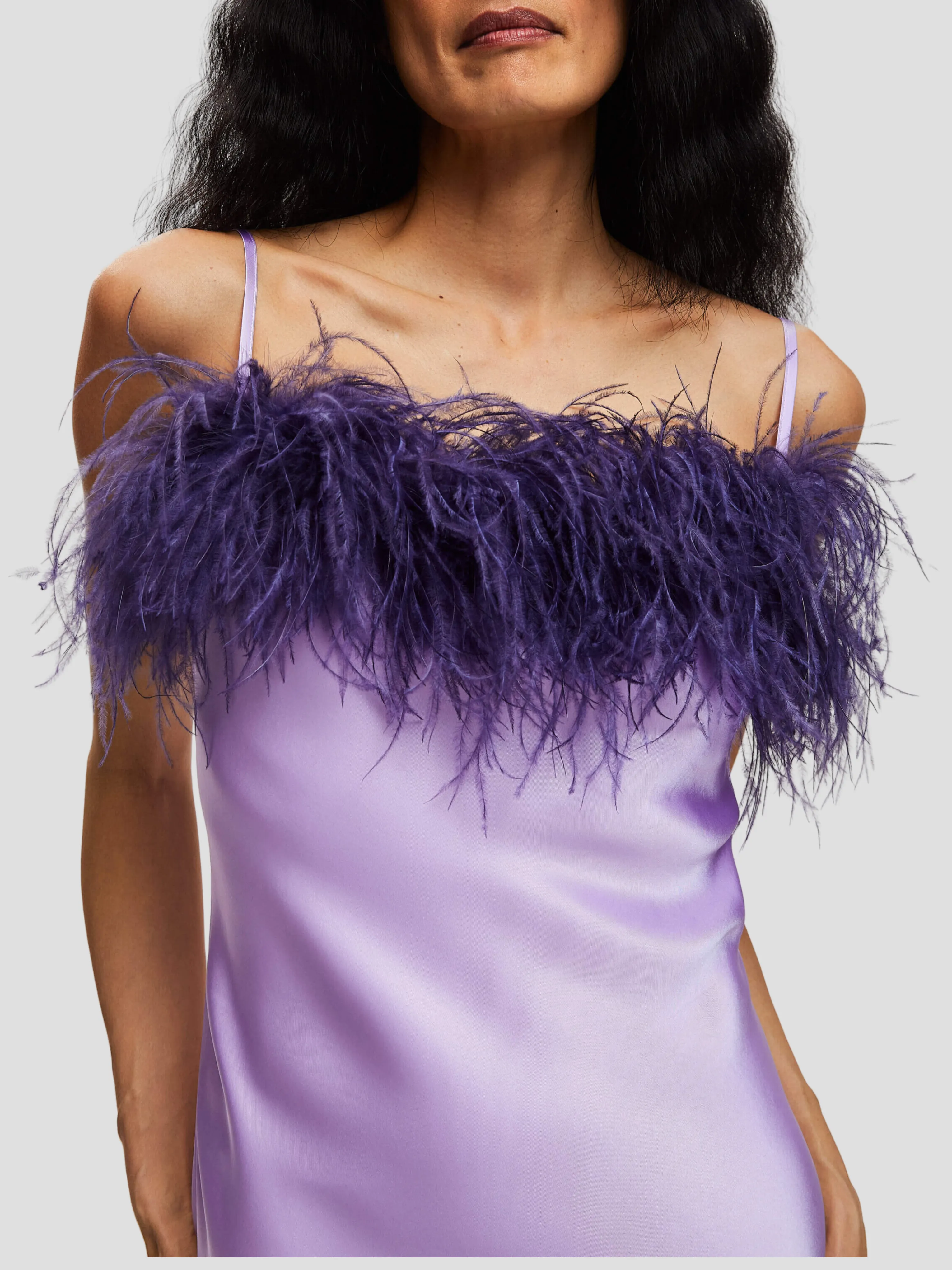 Boheme Slip Dress with Feathers in Lilac