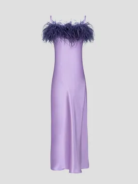 Boheme Slip Dress with Feathers in Lilac