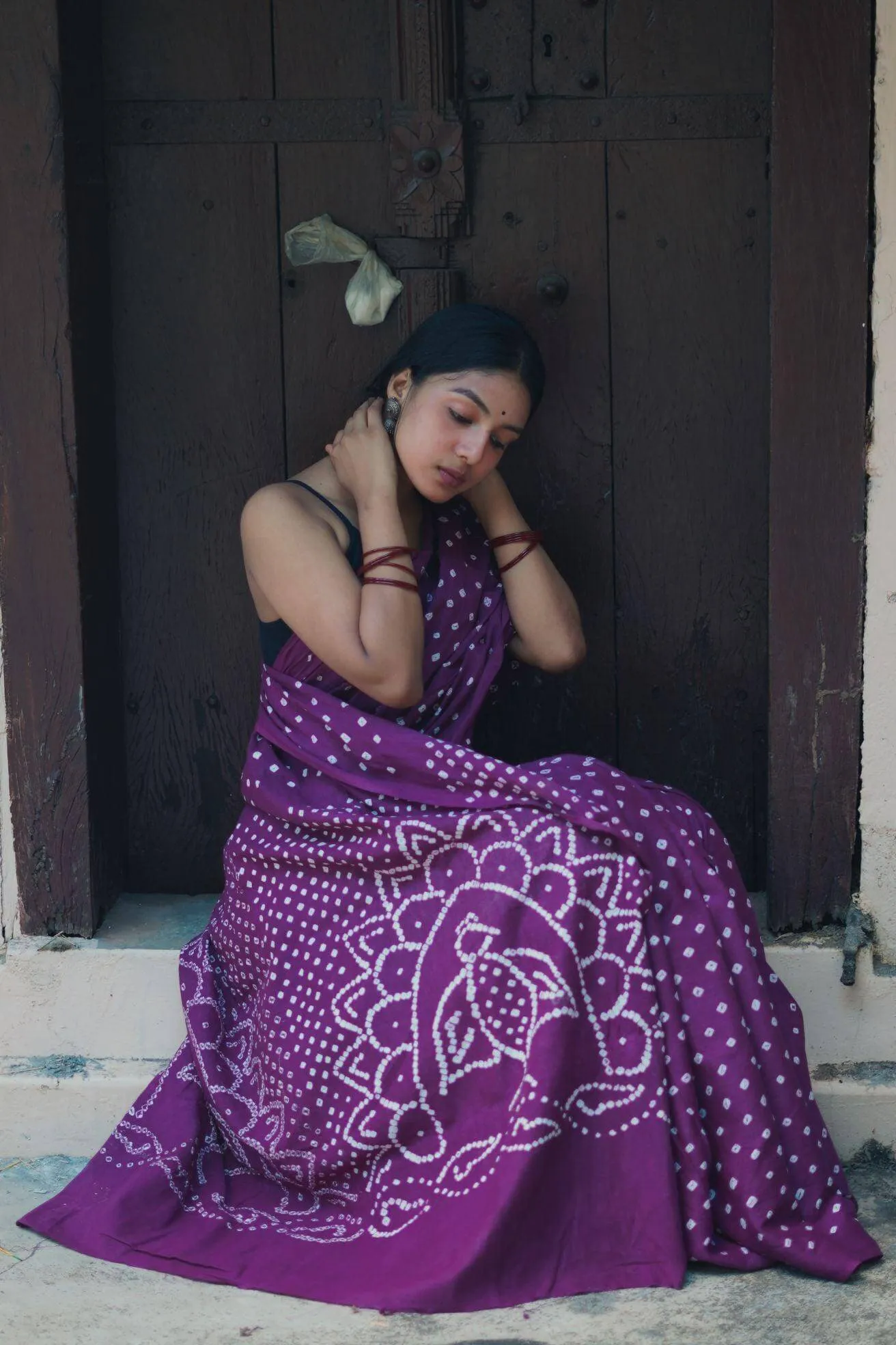 Boond -  Bandhani purple cotton Bandhani  cotton saree