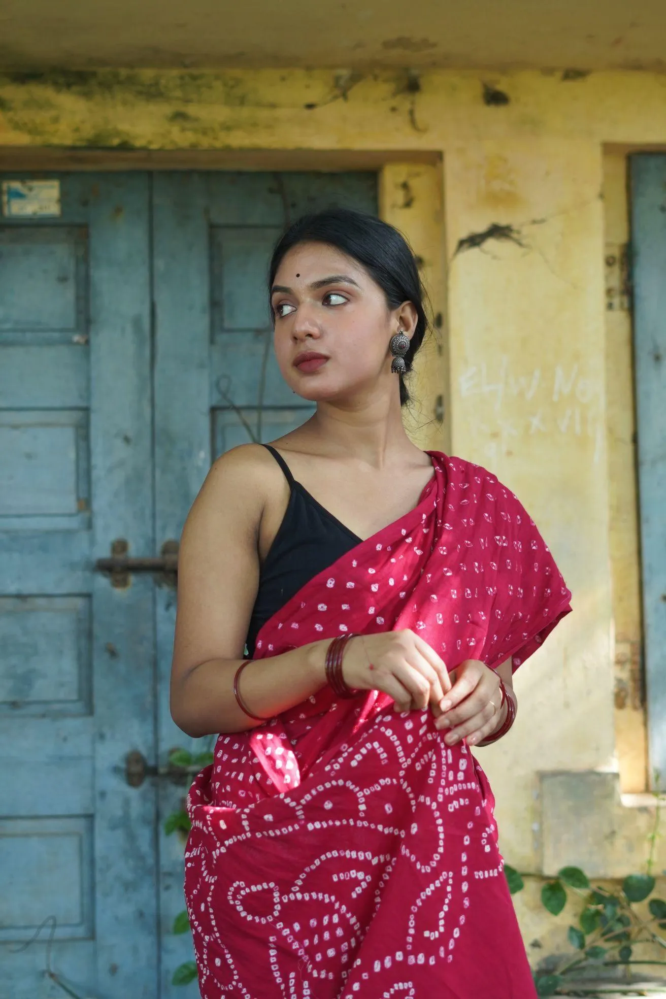 Boond - Bandhani red cotton Bandhani cotton saree