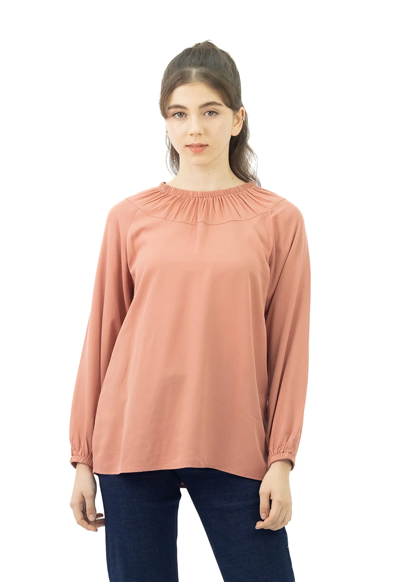 DAISY By VOIR Ruched Elastic Neck Blouse