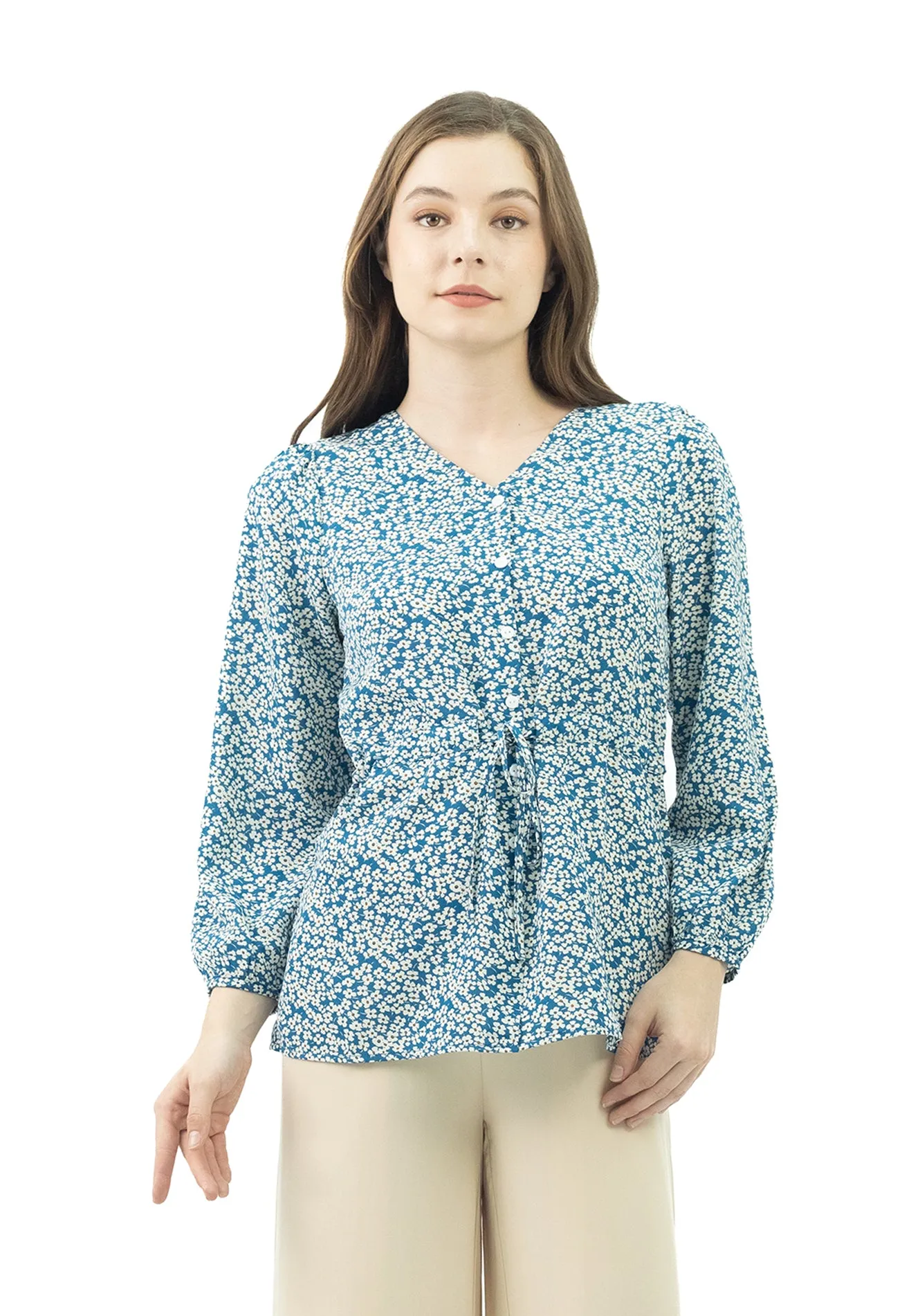 DAISY By VOIR Tie Waist V-Neck Blouse