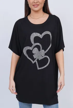 Diamante Bow Heart Pattern Cotton Top