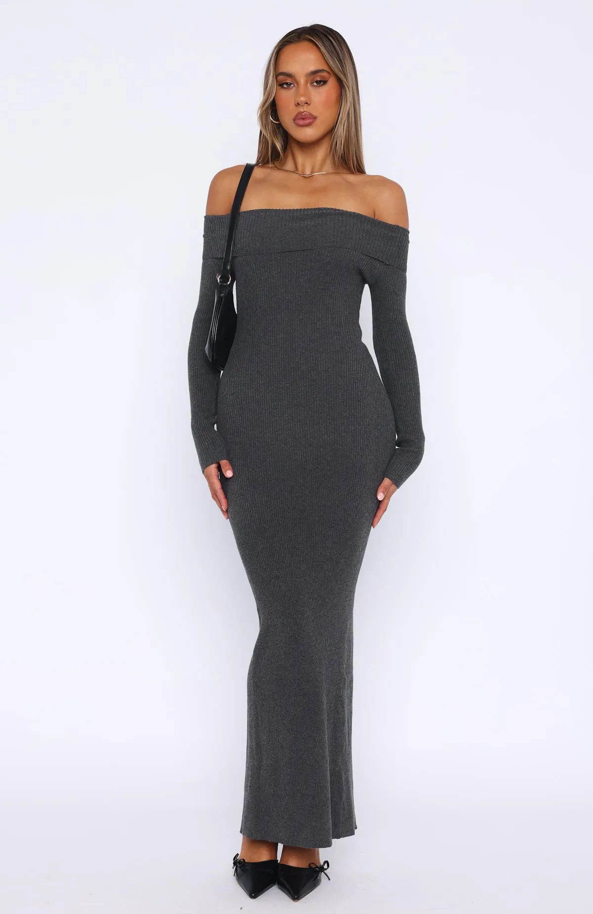 Don't Call Me Anymore Long Sleeve Maxi Dress Charcoal