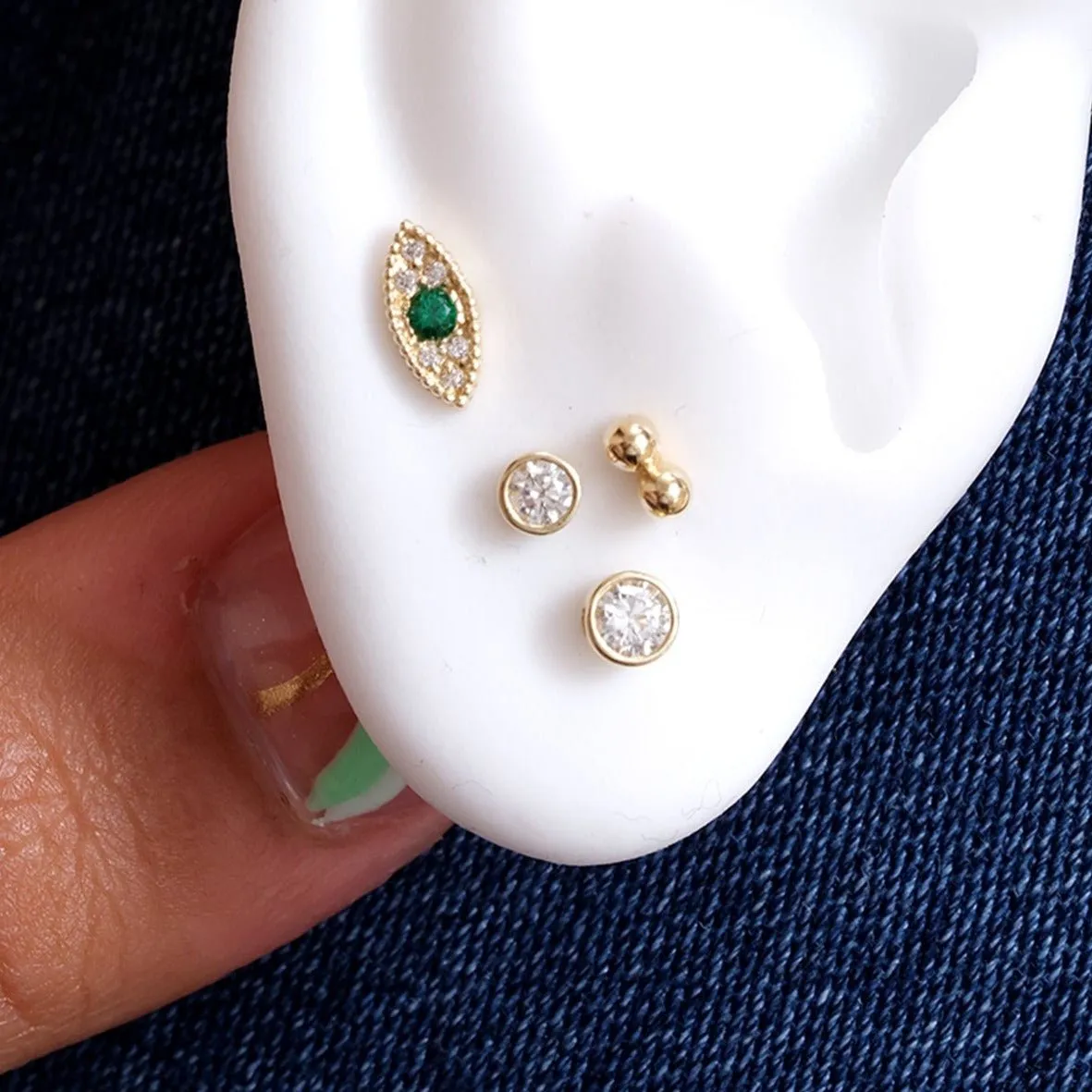 Emerald Evil Eye Flat Back Stud