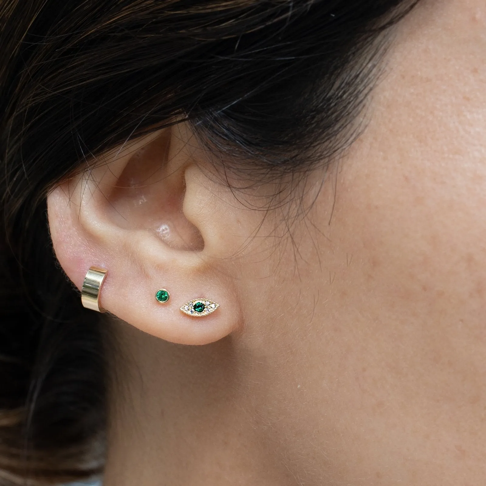 Emerald Evil Eye Flat Back Stud