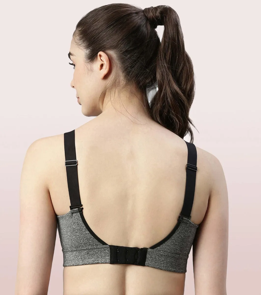 Enamor Agion SB18 Convertible Back High-Impact Sports Bra for Women- Full Coverage, Padded and Wirefree - Grey Melange