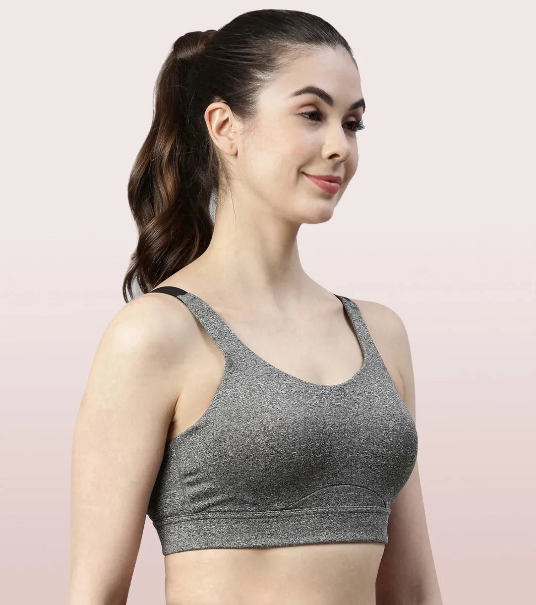 Enamor Agion SB18 Convertible Back High-Impact Sports Bra for Women- Full Coverage, Padded and Wirefree - Grey Melange