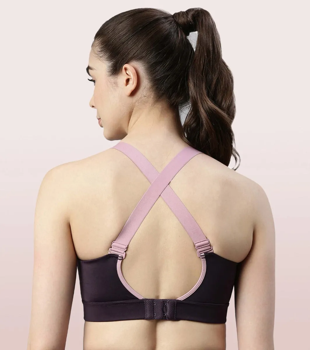 Enamor Agion SB18 Convertible Back High-Impact Sports Bra for Women- Full Coverage, Padded and Wirefree - Night Shade