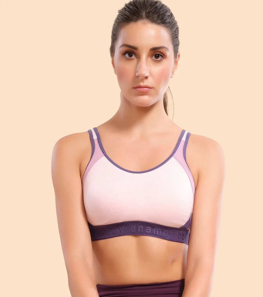 Enamor Agion SB28 Antimicrobial Side Shaper Active Sports Bra for Women - Non Padded, Wirefree and High Coverage - Parfait Pink