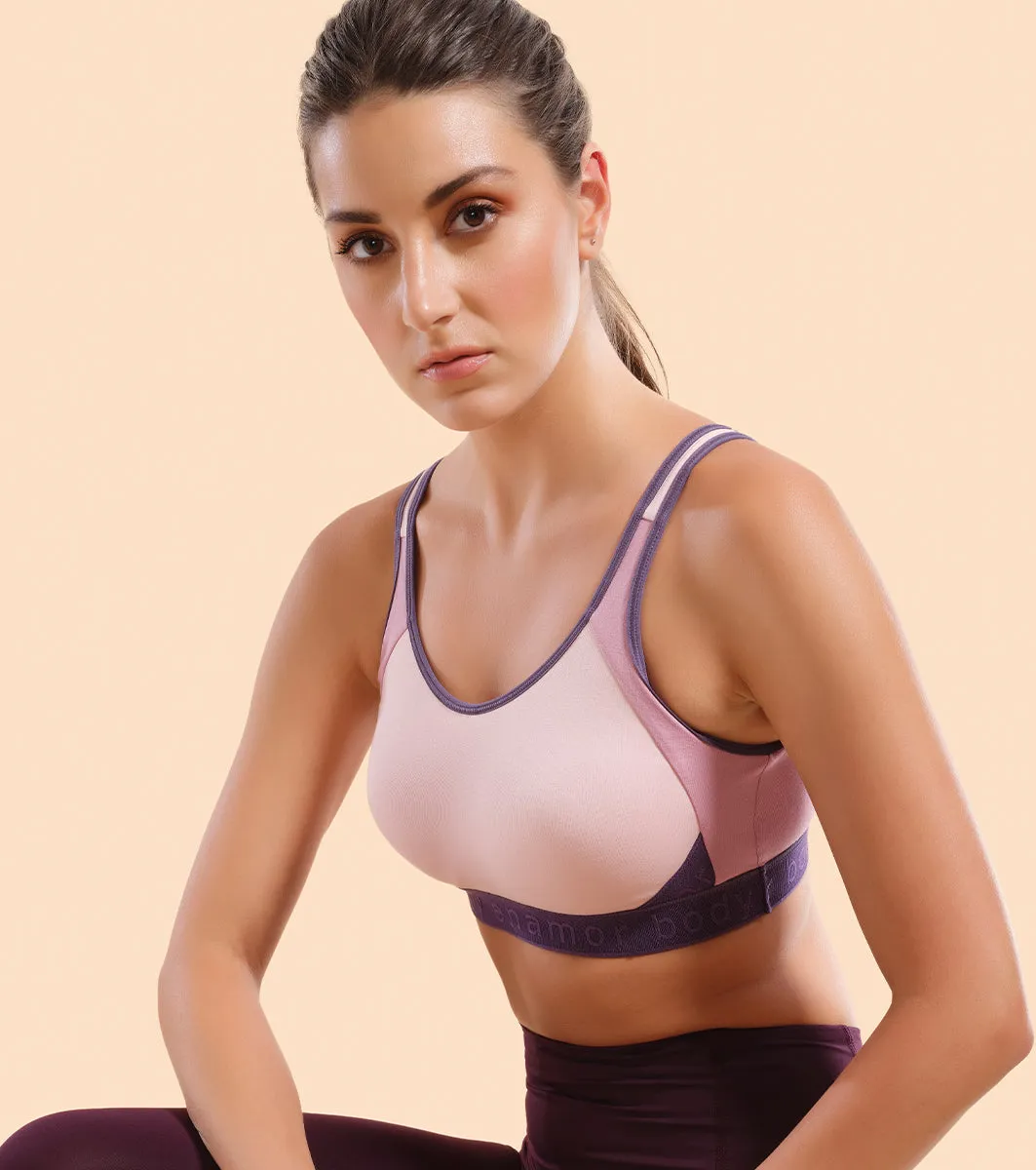 Enamor Agion SB28 Antimicrobial Side Shaper Active Sports Bra for Women - Non Padded, Wirefree and High Coverage - Parfait Pink