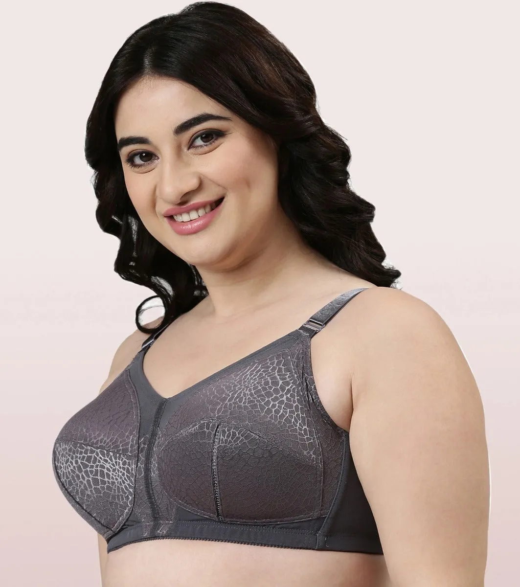 Enamor Body Transform F096 Ultimate Curve Support Bra for Women- Full Coverage, Non Padded and Wirefree - Ink Grey