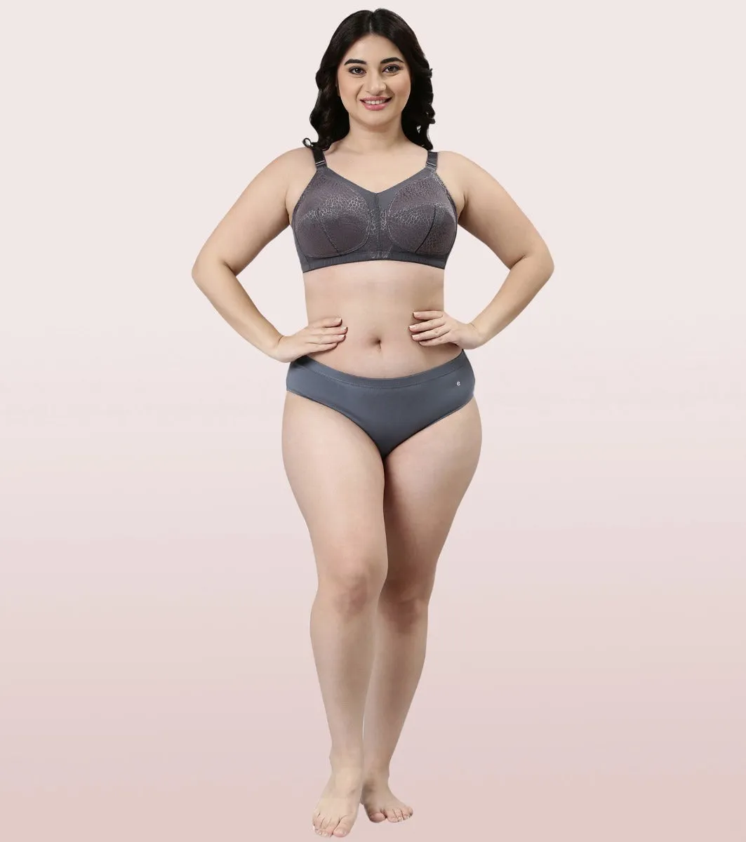 Enamor Body Transform F096 Ultimate Curve Support Bra for Women- Full Coverage, Non Padded and Wirefree - Ink Grey