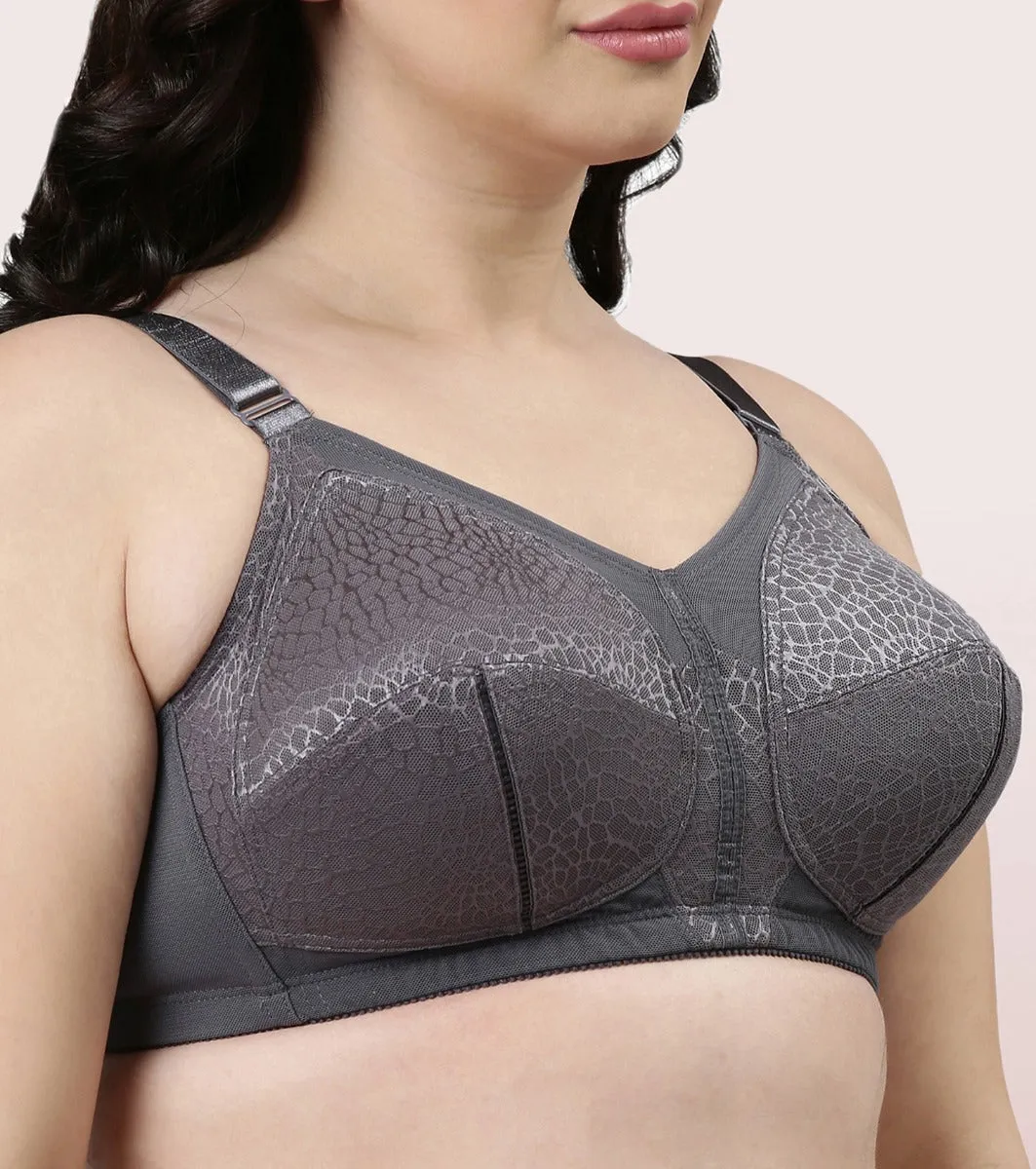 Enamor Body Transform F096 Ultimate Curve Support Bra for Women- Full Coverage, Non Padded and Wirefree - Ink Grey