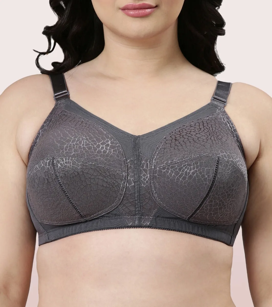 Enamor Body Transform F096 Ultimate Curve Support Bra for Women- Full Coverage, Non Padded and Wirefree - Ink Grey