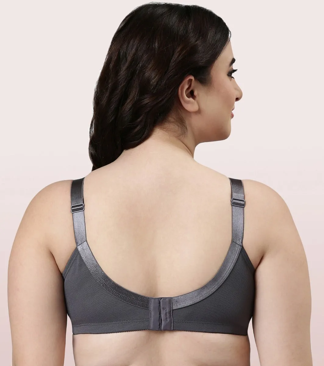 Enamor Body Transform F096 Ultimate Curve Support Bra for Women- Full Coverage, Non Padded and Wirefree - Ink Grey