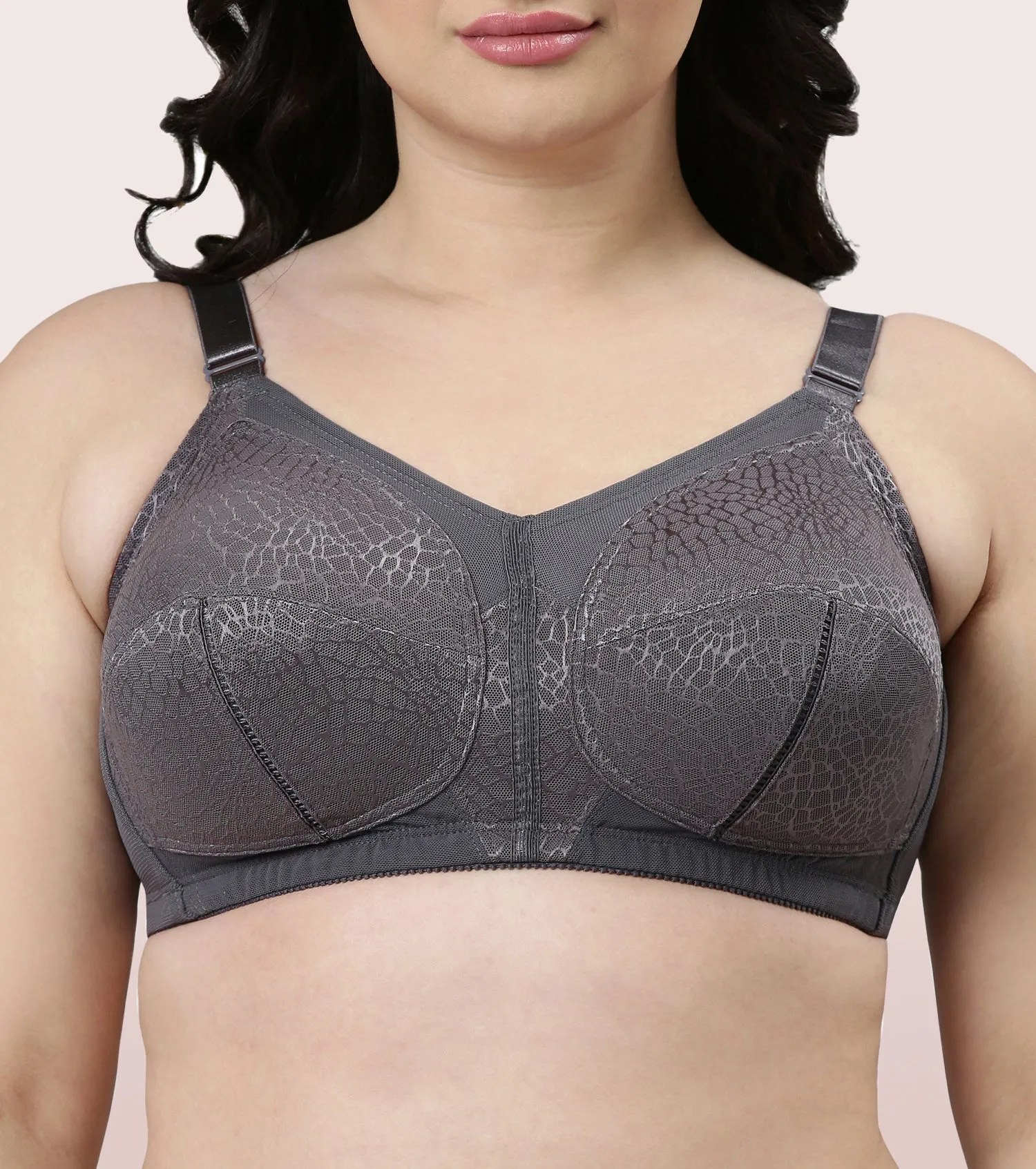 Enamor Body Transform F096 Ultimate Curve Support Bra for Women- Full Coverage, Non Padded and Wirefree - Ink Grey