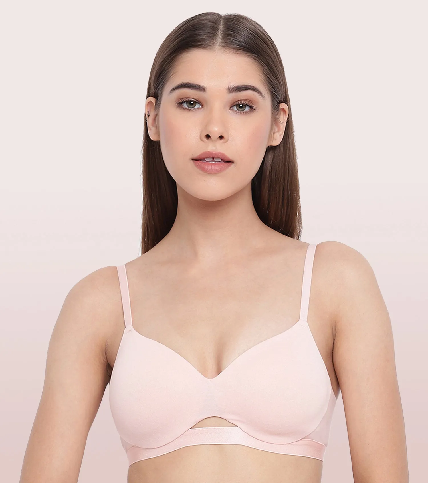 Enamor CloudSoft A032 Invisible Neckline Cotton T-shirt Bra for Women- Medium Coverage, Padded and Wirefree - Cherry Blossom