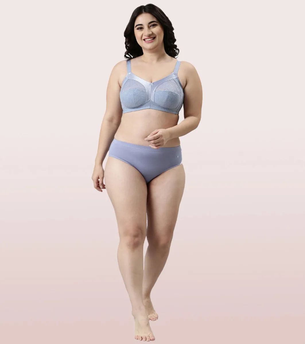 Enamor Fab-Cool A014 Super Contouring M-frame Full Support  Cotton Bra for Women- Full Coverage, Non Padded and Wirefree - Chambray Melange