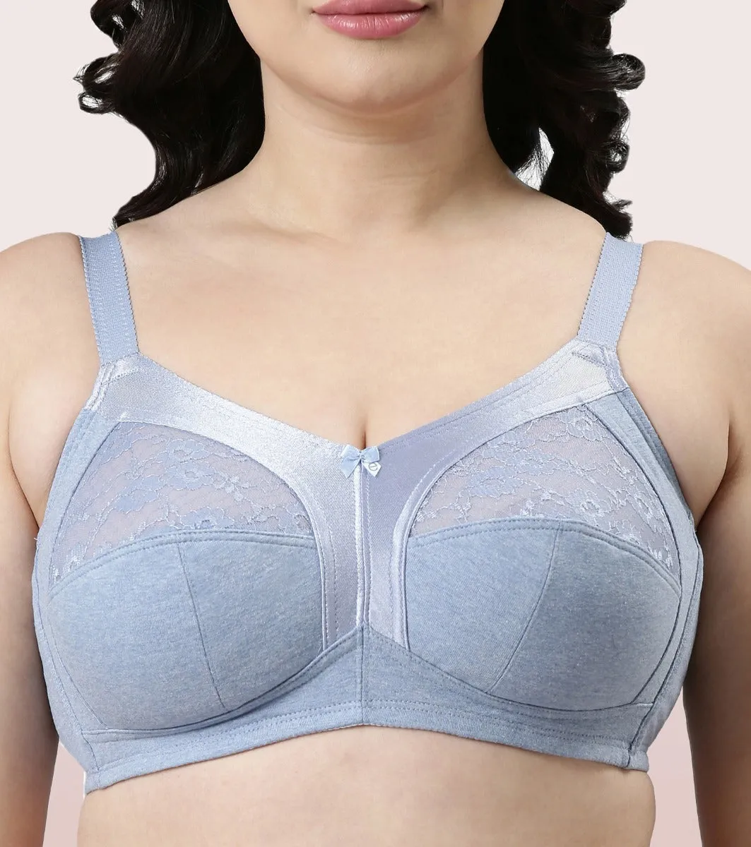 Enamor Fab-Cool A014 Super Contouring M-frame Full Support  Cotton Bra for Women- Full Coverage, Non Padded and Wirefree - Chambray Melange