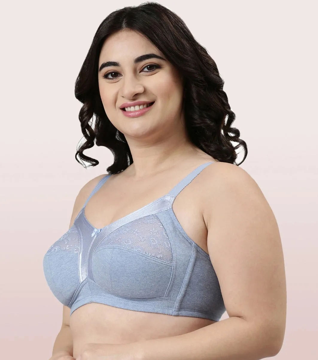 Enamor Fab-Cool A014 Super Contouring M-frame Full Support  Cotton Bra for Women- Full Coverage, Non Padded and Wirefree - Chambray Melange