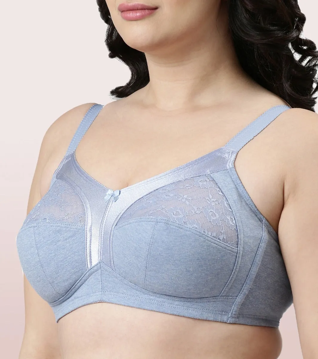 Enamor Fab-Cool A014 Super Contouring M-frame Full Support  Cotton Bra for Women- Full Coverage, Non Padded and Wirefree - Chambray Melange