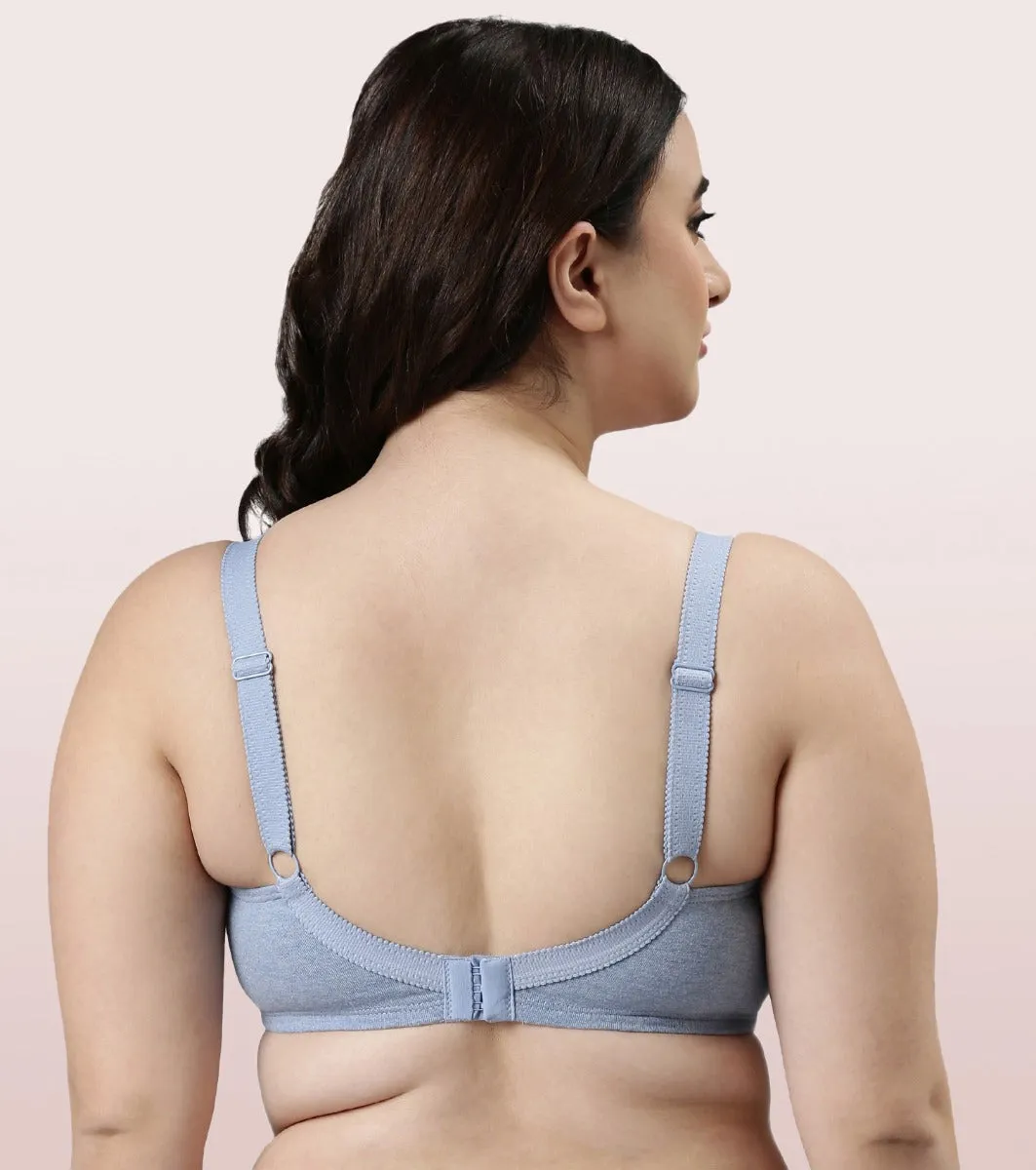 Enamor Fab-Cool A014 Super Contouring M-frame Full Support  Cotton Bra for Women- Full Coverage, Non Padded and Wirefree - Chambray Melange