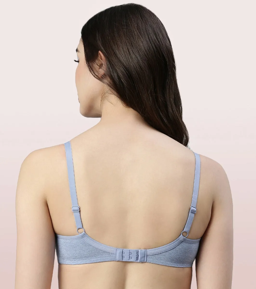 Enamor Fab-Cool A042 Side Support Shaper  Stretch Cotton Everyday Bra for Women- High Coverage, Non Padded and Wirefree - Chambray Melange