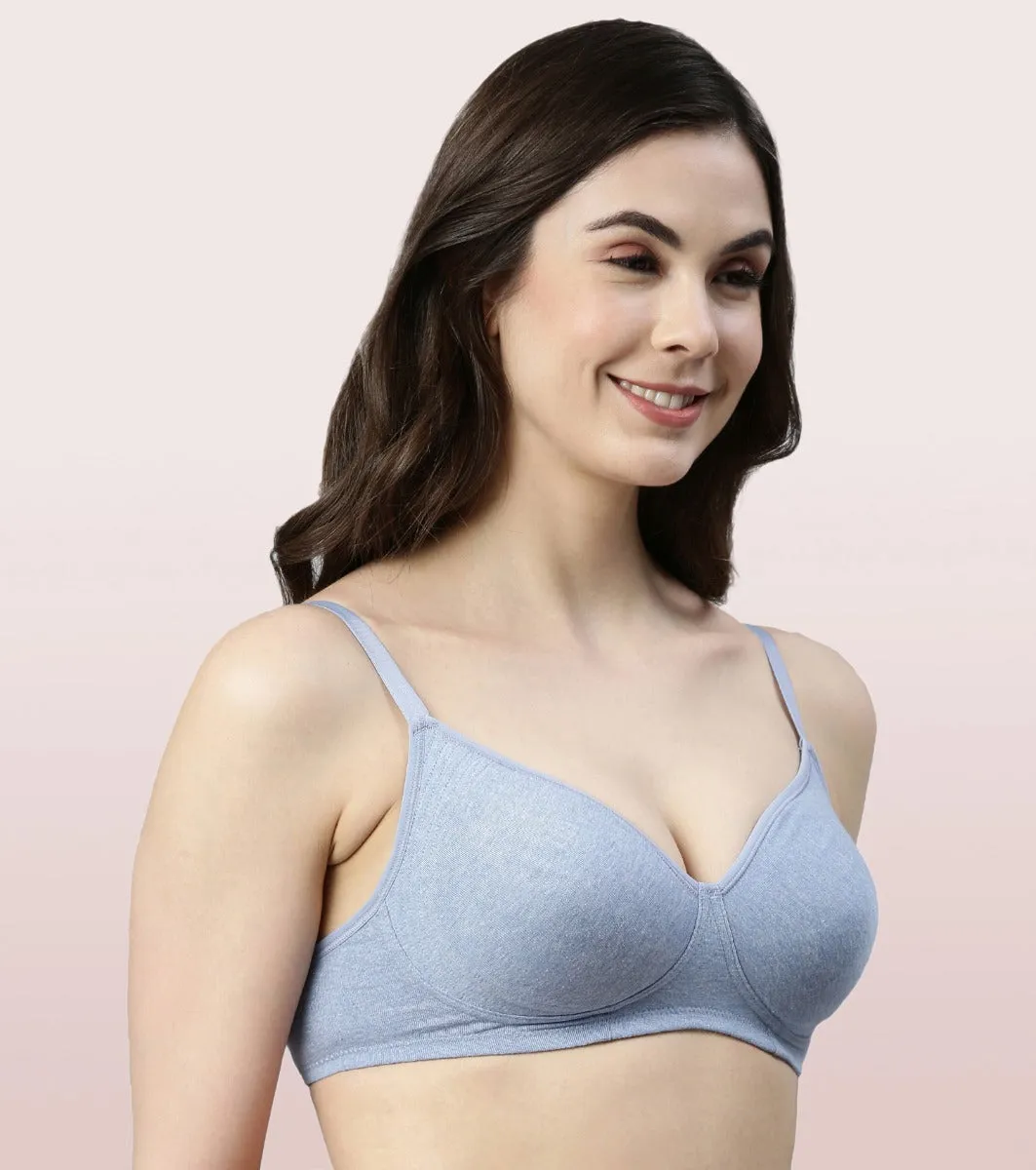 Enamor Fab-Cool A042 Side Support Shaper  Stretch Cotton Everyday Bra for Women- High Coverage, Non Padded and Wirefree - Chambray Melange