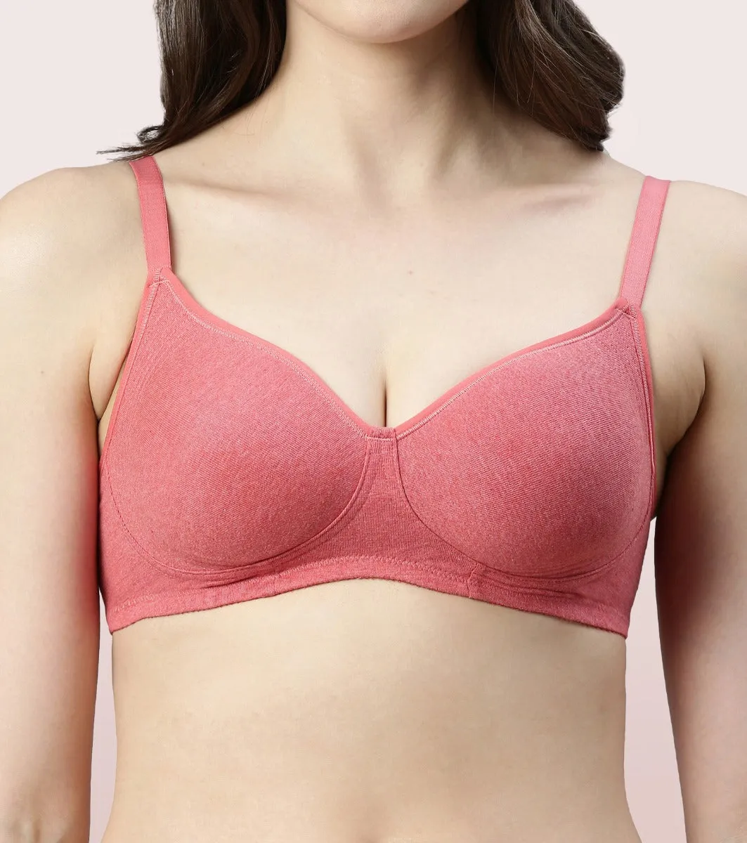 Enamor Fab-Cool A042 Side Support Shaper  Stretch Cotton Everyday Bra for Women- High Coverage, Non Padded and Wirefree - Tomato Melange