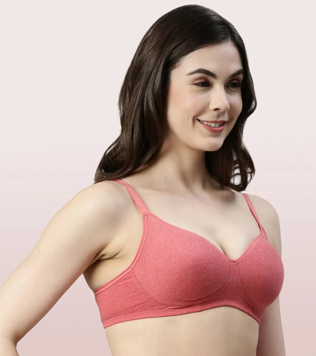 Enamor Fab-Cool A042 Side Support Shaper  Stretch Cotton Everyday Bra for Women- High Coverage, Non Padded and Wirefree - Tomato Melange