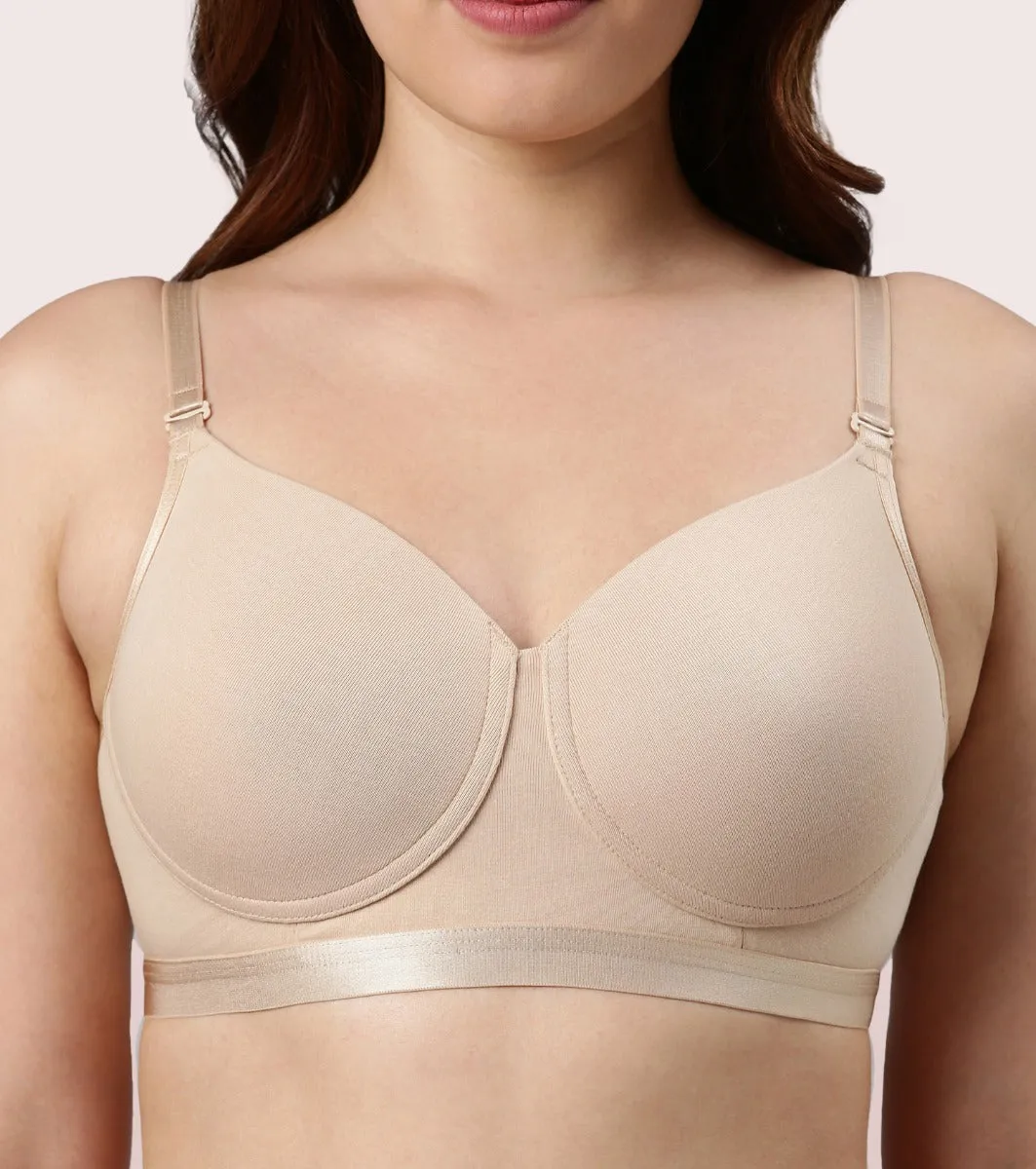 Enamor Fab-Cool A165 Antimicrobial Ultimate Coverage Cotton T-shirt Bra for Women- High Coverage, Padded and Wirefree - Pale Skin