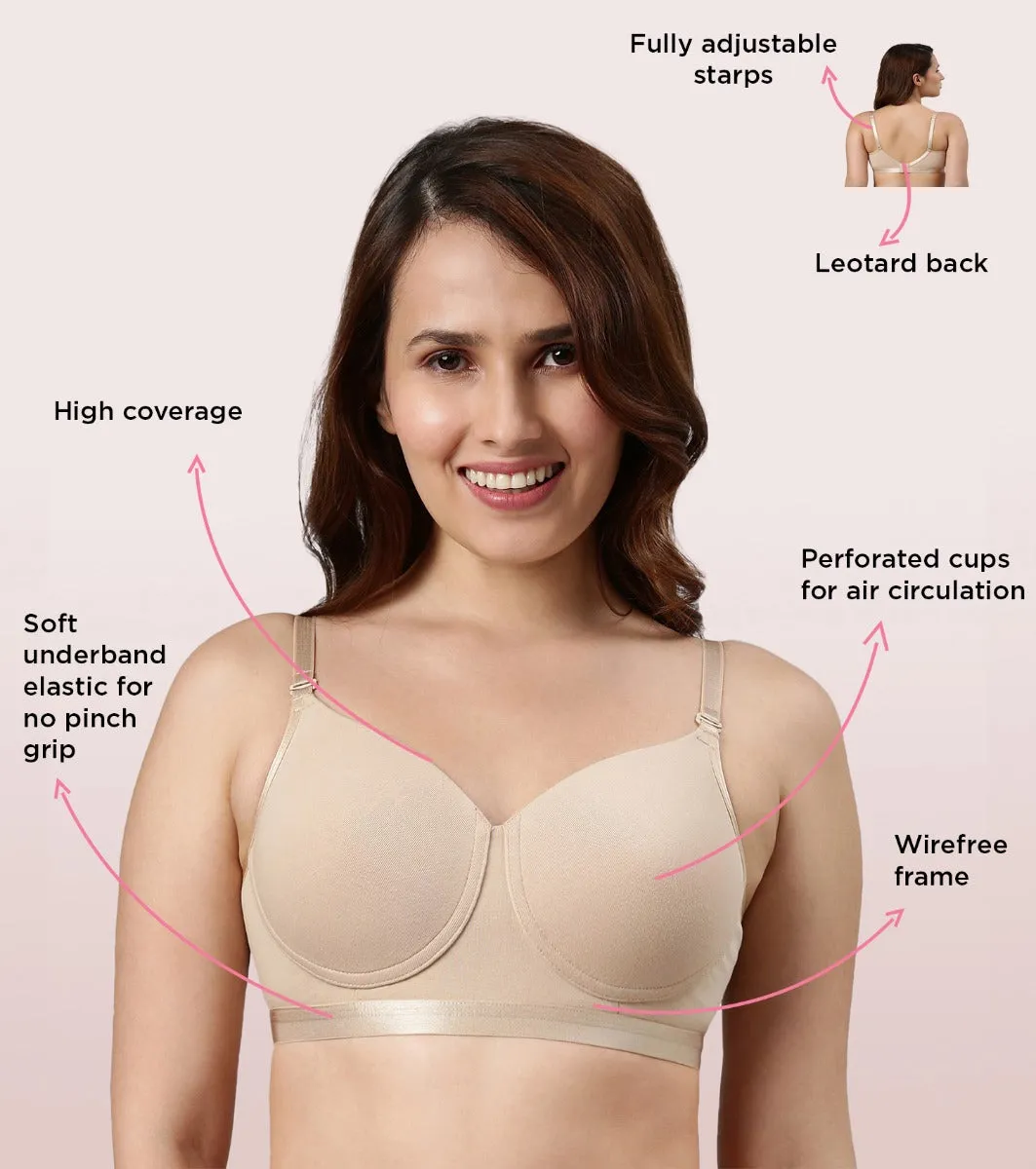 Enamor Fab-Cool A165 Antimicrobial Ultimate Coverage Cotton T-shirt Bra for Women- High Coverage, Padded and Wirefree - Pale Skin