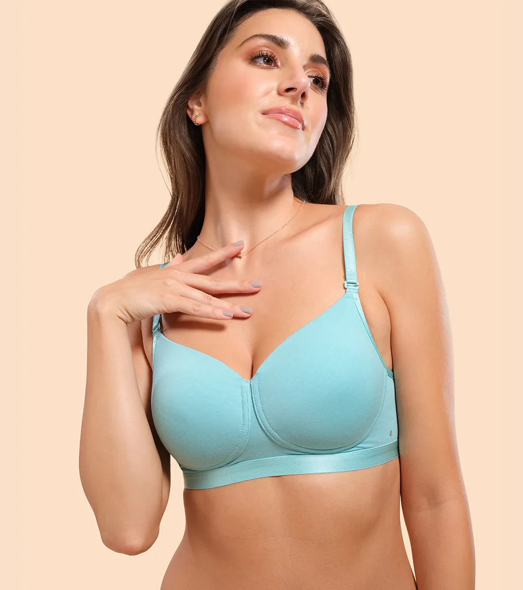 Enamor Fab-Cool A165 Antimicrobial Ultimate Coverage Cotton T-shirt Bra for Women- High Coverage, Padded and Wirefree - Tibetan Stone