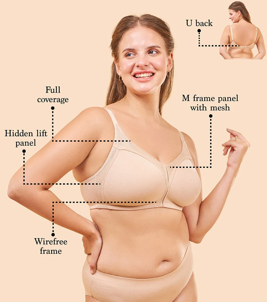 Enamor Fab-Cool AB75 M-frame Jiggle Control Full Support Stretch Cotton Bra for Women- Full Coverage, Non Padded and Wirefree - Pale Skin