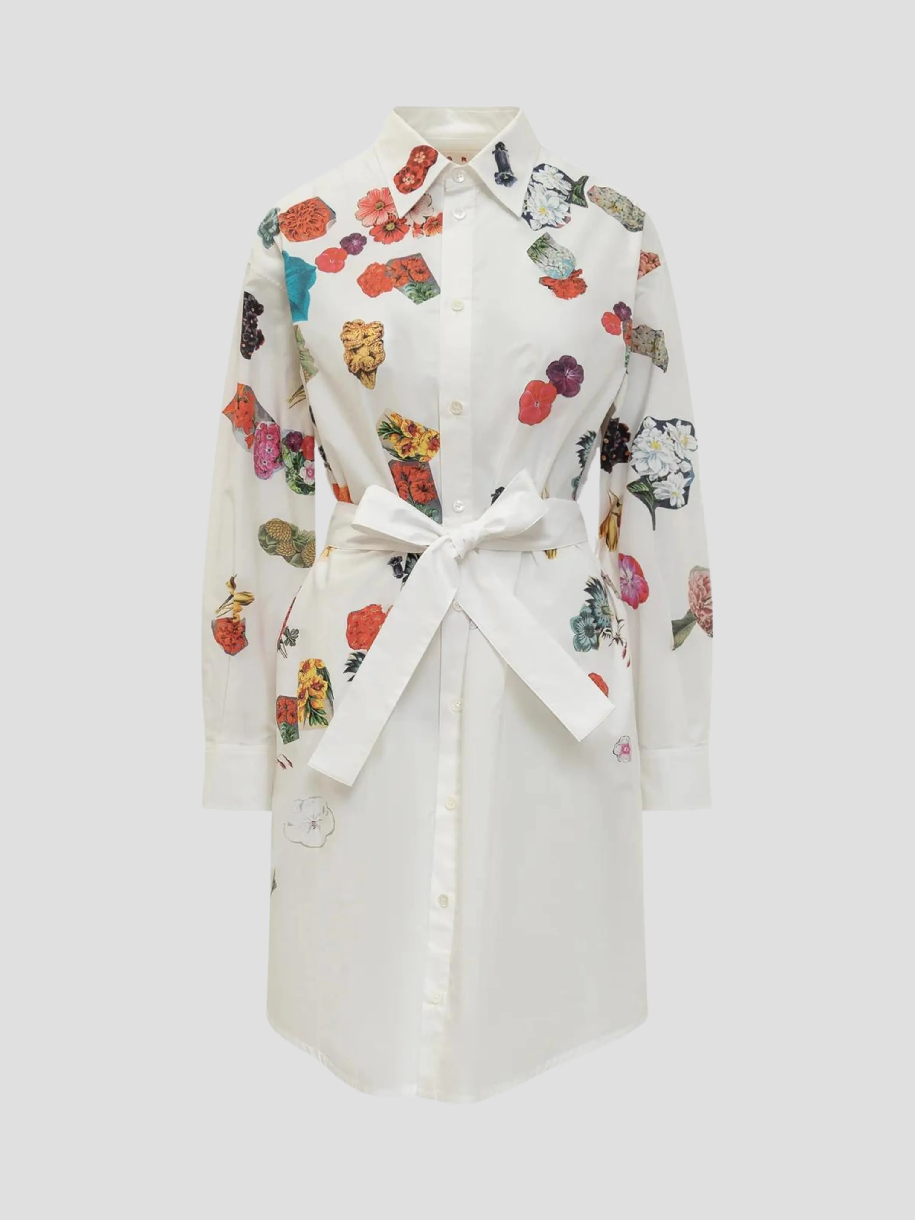 Floral Printed Belted Shirt Dress