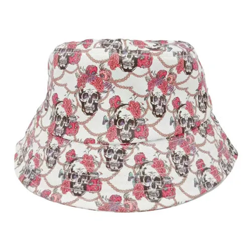 Flower Skull Patterned Bucket Hat